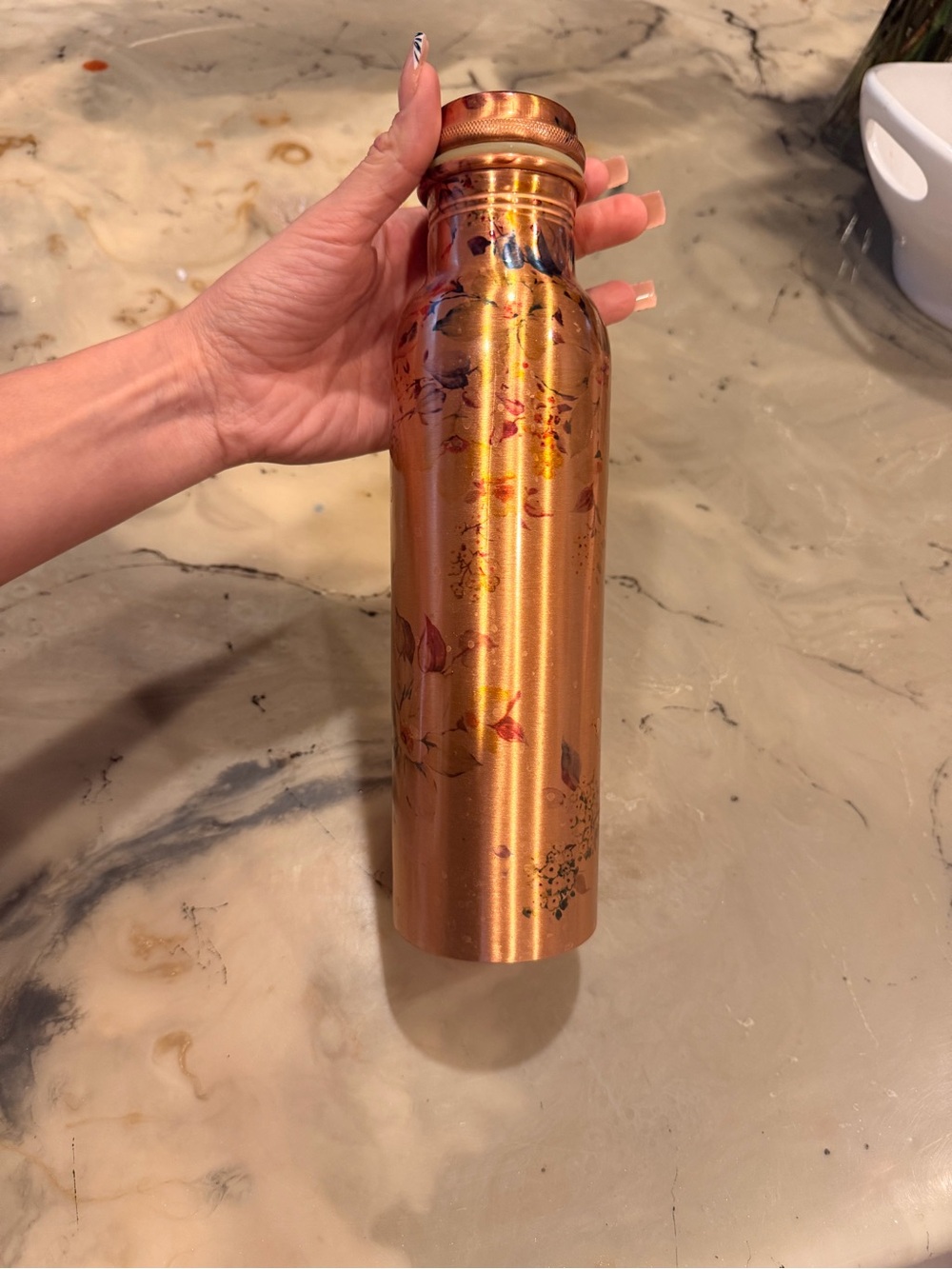 Copper Water Bottle - Floral Design - Picture 3 of 3